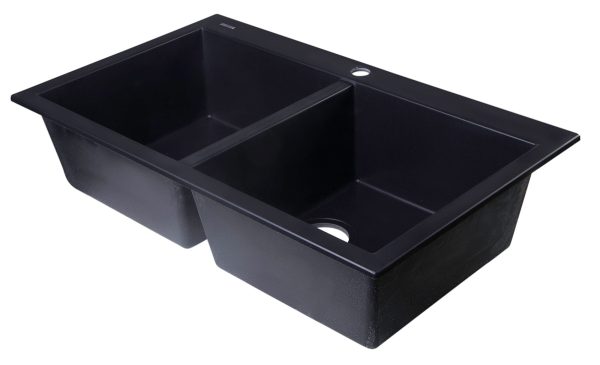 ALFI Brand - Black 34  Drop-In Double Bowl Granite Composite Kitchen Sink | AB3420DI-BLA Discount