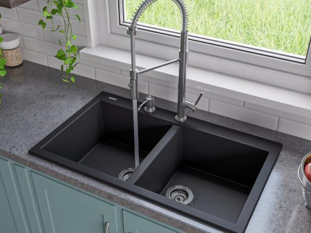 ALFI Brand - Black 34  Drop-In Double Bowl Granite Composite Kitchen Sink | AB3420DI-BLA Discount