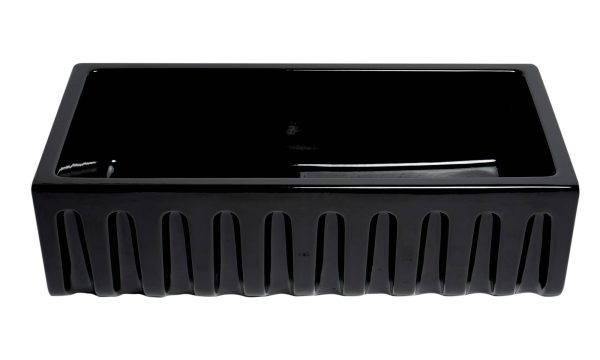 ALFI Brand - 36  Black Gloss Reversible Smooth   Fluted Single Bowl Fireclay Farm Sink | AB3618HS-BG Fashion