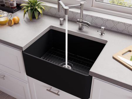 ALFI Brand - Black Matte Smooth Apron 24  x 18  Single Bowl Fireclay Farm Sink | ABF2418-BM Hot on Sale