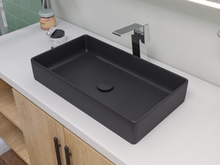 ALFI Brand - Black Matte 24  Modern Rectangular Above Mount Ceramic Sink | ABC902-BM Discount