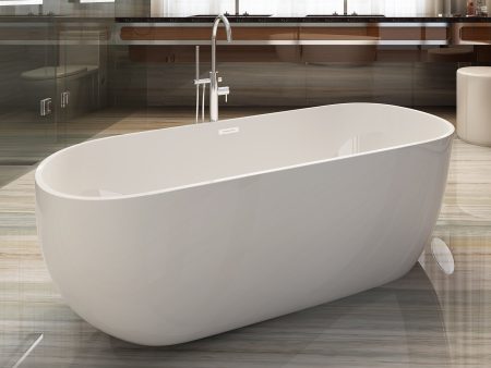 ALFI Brand - 59 inch White Oval Acrylic Free Standing Soaking Bathtub | AB8838 For Discount